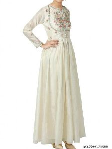 White Satin Embroidery Ceremony Anarkali Salwar Kameez