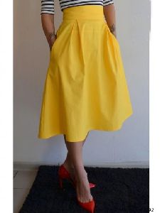 Yellow Cotton Solid A-Line Skirt