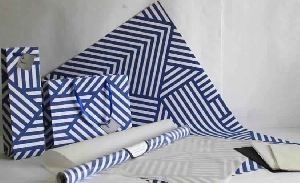 Blue zigzag printed stripes white handmade cotton paper gift wrap