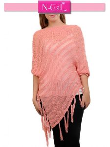 Coral Pink Knit Poncho