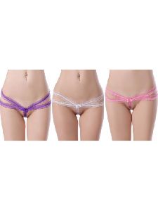 Erotic 3 Strings Designer Honeymoon White, Pink, Purple G-string, Combo of 3