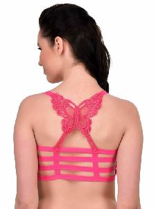Lace Strappy Pink Seamless Bralette Padded Training Sports Bra