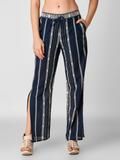 Striped Side Slit Women Trousers