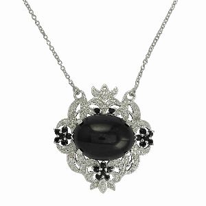 Black Star Oval Antique Sterling Silver Necklace