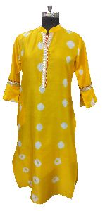 YELLOW CHANDERI SILK LONG DRESS