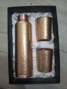 Copper Bottle with Two  Glass Gift Set