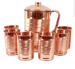 Pure Copper Jug with Glass Set