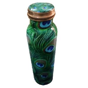 Peacock Printed Meena Copper Bottle