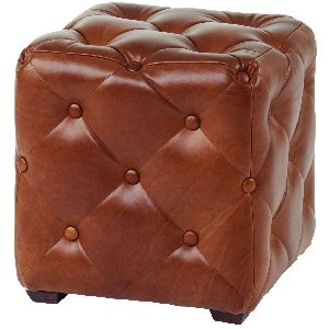 VINTAGE STYLE LEATHER FOOTSTOOL