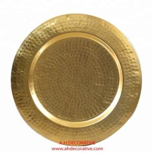 Metal Gold Hammered Charge Plate, Size : Dia 33 Cm