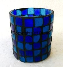 Blue Mosaic Glass Candle Holder