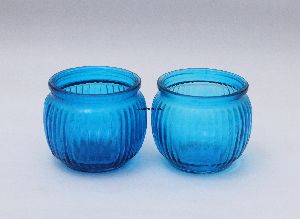 Blue Pair Plain Glass Candle & Tea Light Holder