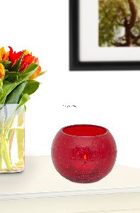 Red Glass Candle Tea Light Holder