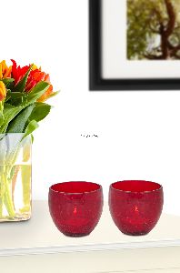 Red Pair Glass Candle Tea Light Holder