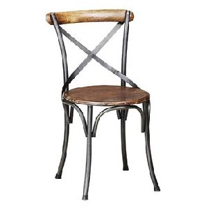 iron metal cross back dining chair with wooden seat