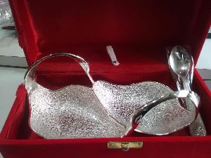 Silver Plated Double Duck Bowl Set