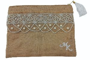 Jute Embroidered Shower Bridal Pouch