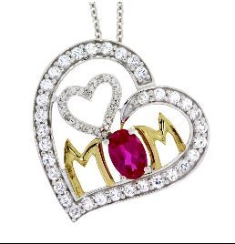 Sterling Silver & Ruby Diamond Heart Love Pendant