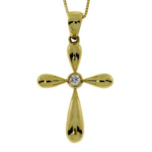.05 Ct Diamond & 18KT Yellow Gold Cross Religious Pendant