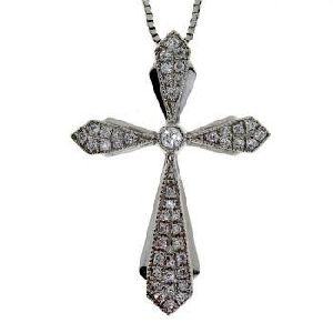 .13ct Diamond & 18KT White Gold Cross Religious Pendant