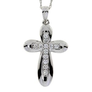 .20 Ct Diamond & 18KT White Gold Cross Religious Pendant