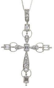 .50ct Diamond & 18KT White Gold Cross Religious Pendant