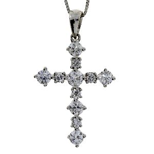 .63 Ct Diamond & 18KT White Gold Cross Religious Pendant