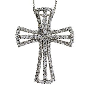 .75 Ct Diamond & 18KT White Gold Cross Religious Pendant