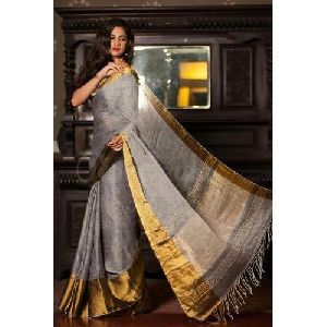 Golden Border Linen Saree