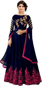 Blue with Pink Embroidered Anarkali Suits