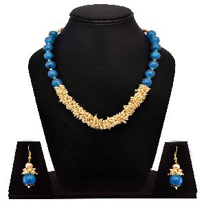 Anakur adorable gold plated pearl and beads necklace set for women