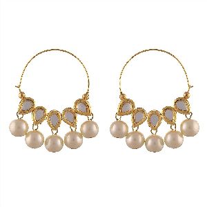 women angelic gold plated kundan pearl hoop earring