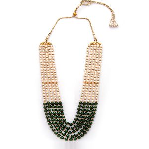 Ankur astonish gold plated long harm green and white beads necklace for women