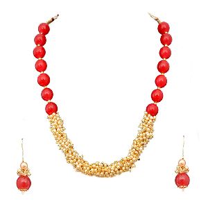 Ankur astonish red and white beads necklace set for women