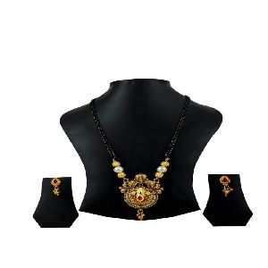 Ankur attractive gold plated mnagalsutra long black beads wedding pendant style for women