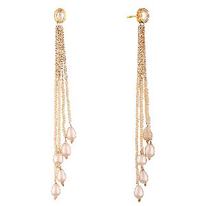 Ankur women gold plated white beads long earring