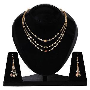Ankur blossomy gold plated three layer multi beads necklace set for women