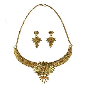 Ankur dazzling gold plated flower design necklace set for women