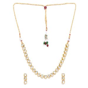 Ankur delicate gold plated single strand kundan necklace set for women