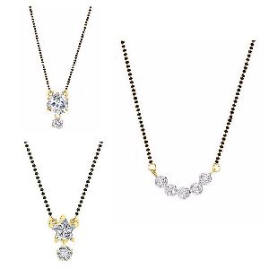 Ankur delightful gold plated CZ set of 3 mangalsutra for women