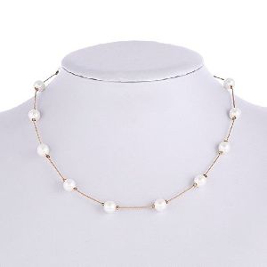 Ankur elegant rhodium plated solid pearl necklace mala for women