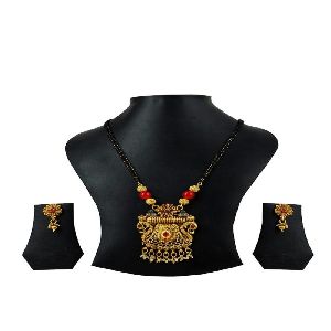 Ankur ethnic gold plated mangalsutra long black beads wedding pendant style for women