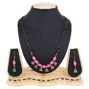 Ankur fancy gold plated pink oval shape beads mangalsutra set for women