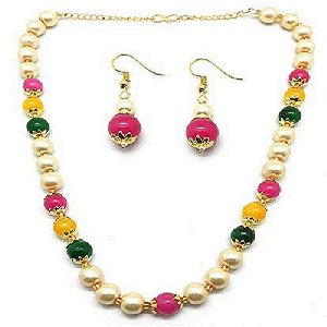 Ankur fascinating gold plated multi colour beads necklace set for women