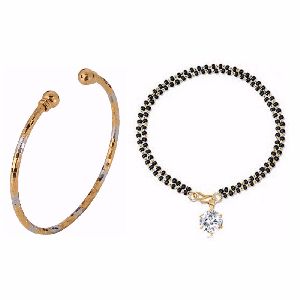 Ankur glamorous gold and rhodium plated combo of Hand mnagalsutra and kada for women