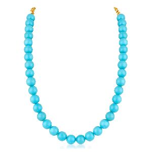 Ankur graceful gold plated sky blue beads necklace for women