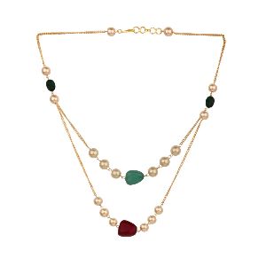 Ankur graceful gold plated unshaped colour beads double layer necklace for women