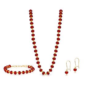 Ankur lavish gold plated red pearl necklace set with bracelet for women