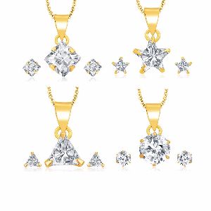 Ankur lavish gold plated solitaire set of 4 pendant set combo for women