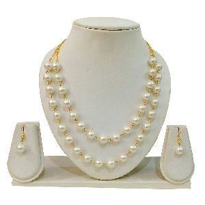 Ankur marvellous gold plated white pearl two layers necklace set for women